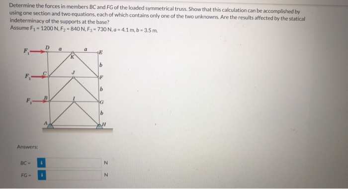 Solved Determine The Forces In Members BC And FG Of The | Chegg.com