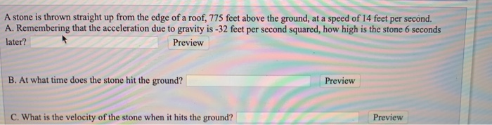 Solved A stone is thrown straight up from the edge of a | Chegg.com