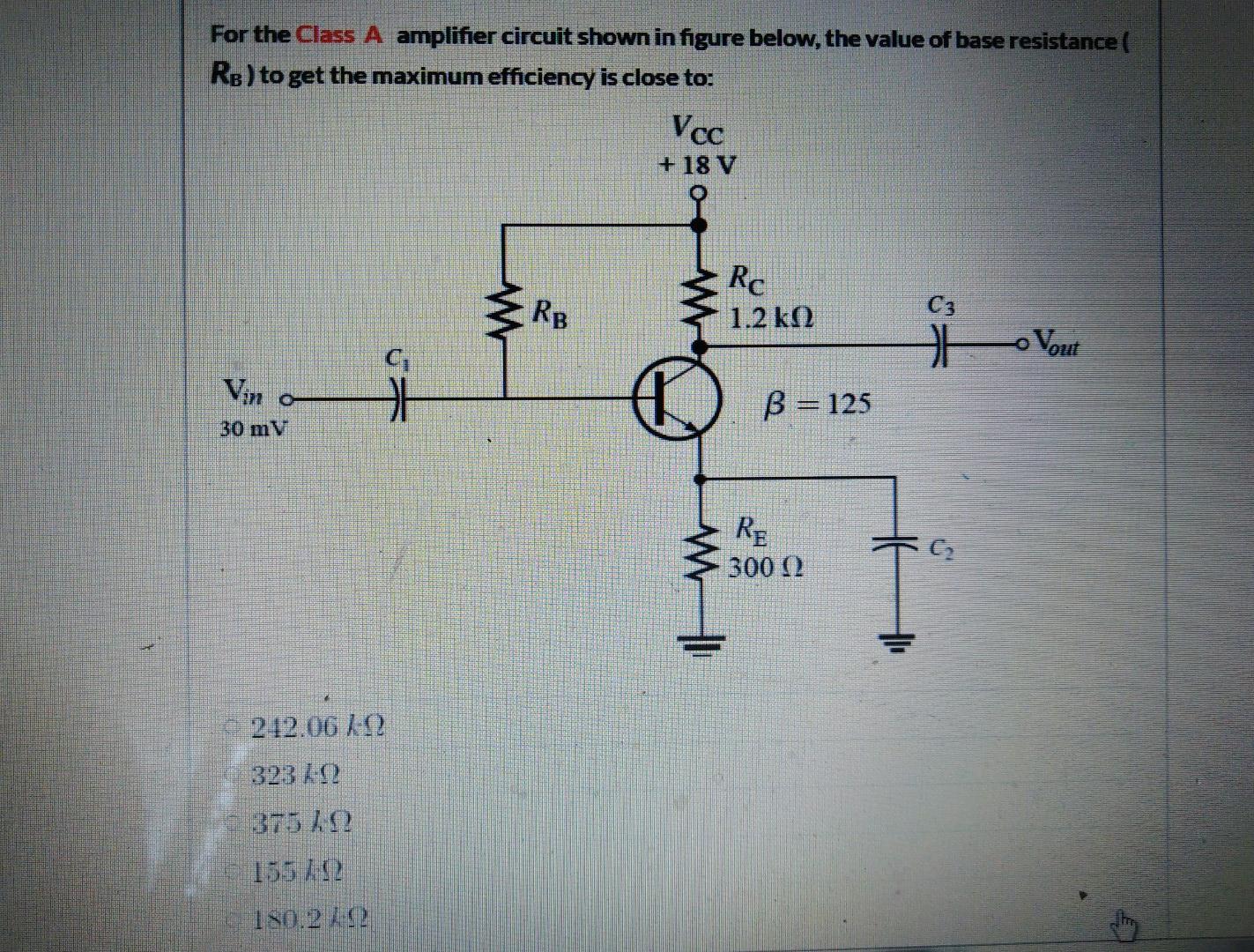 Solved For the Class A amplifier circuit shown in figure | Chegg.com