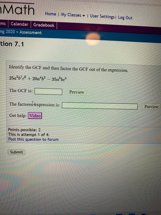 Solved Math Home | My Classes User Settings I Log Out ms | Chegg.com