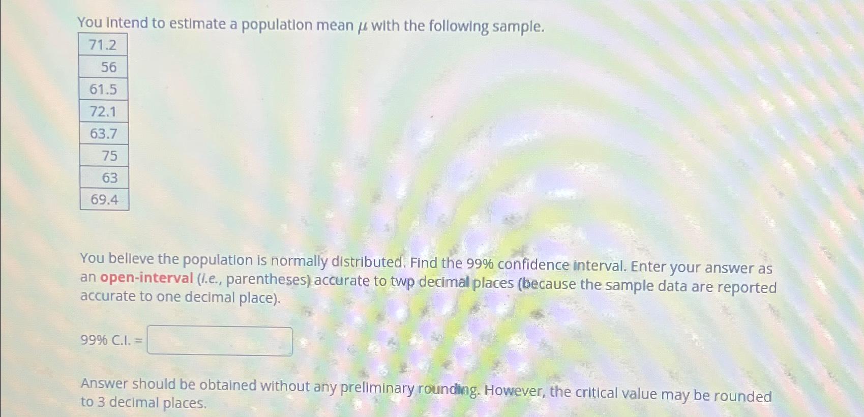 Solved You intend to estimate a population mean μ ﻿with the | Chegg.com
