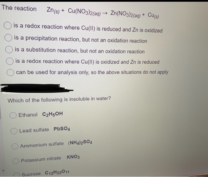 Solved The Reaction Zn S Cu No3 2 Aq → Zn No3 2 Aq