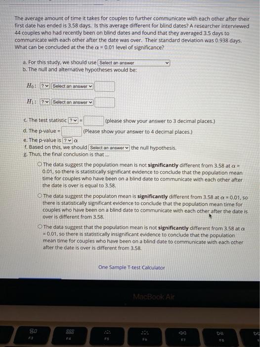 Solved The average amount of time it takes for couples to | Chegg.com