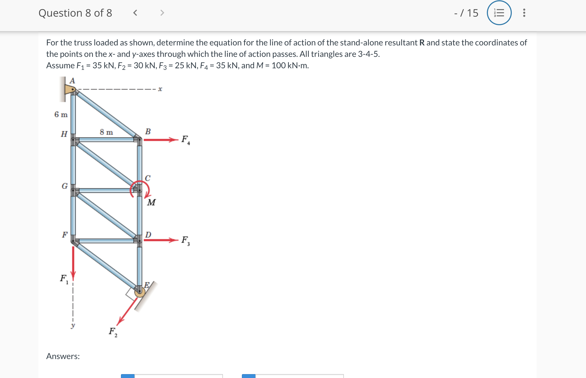 Solved For the truss loaded as shown, determine the equation | Chegg.com