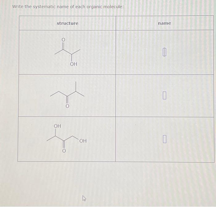 Solved Write the systematic name of each organic molecule: | Chegg.com