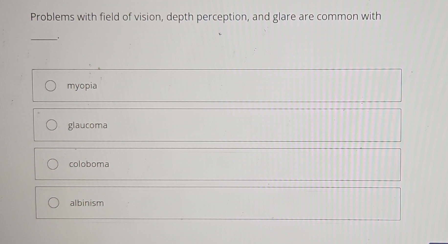 Solved Problems with field of vision, depth perception, and | Chegg.com
