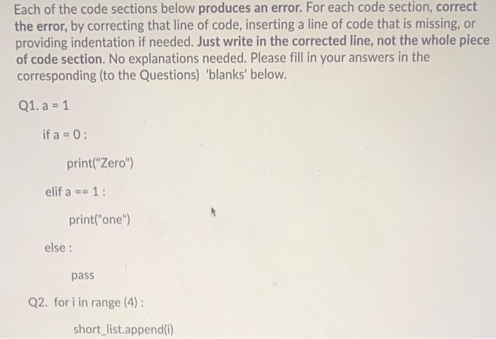 Solved Each of the code sections below produces an error. | Chegg.com