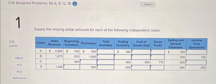 Solved Supply the missing dollar amounts for each of the | Chegg.com