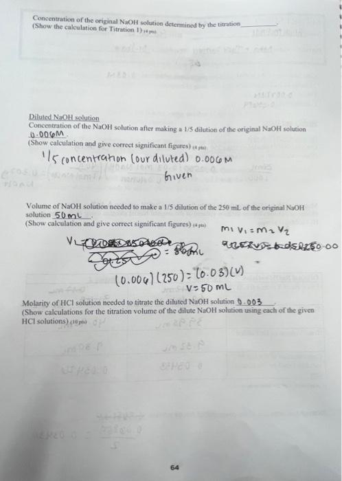 Solved Pleass help with the concentration of the original | Chegg.com