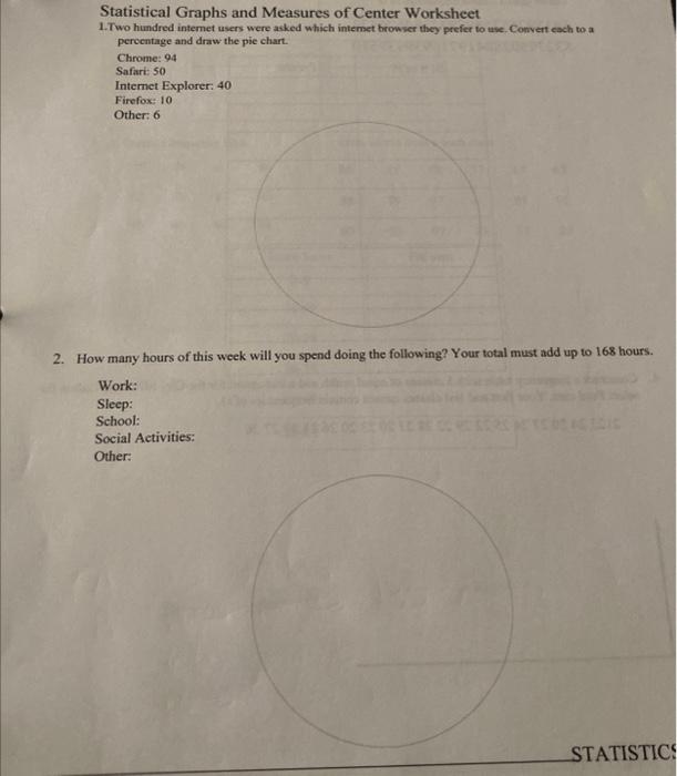 Solved Statistical Graphs And Measures Of Center Worksheet 3510