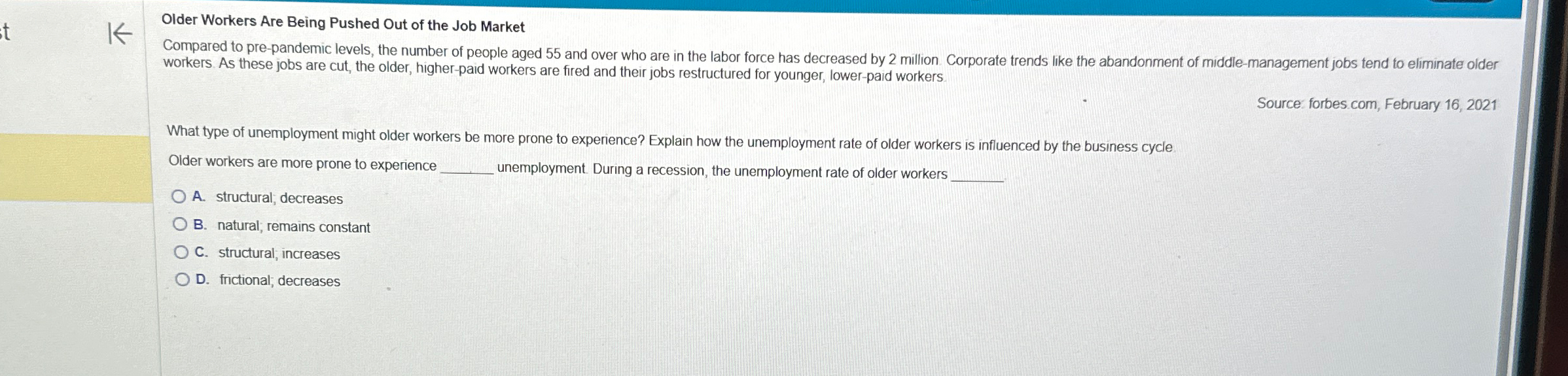 Solved Older Workers Are Being Pushed Out of the Job Market | Chegg.com