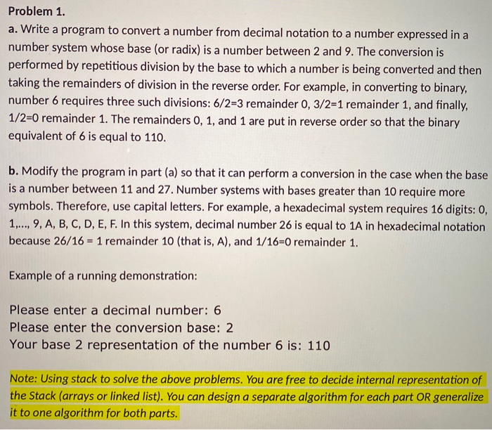 Solved Problem 1. a. Write a program to convert a number | Chegg.com