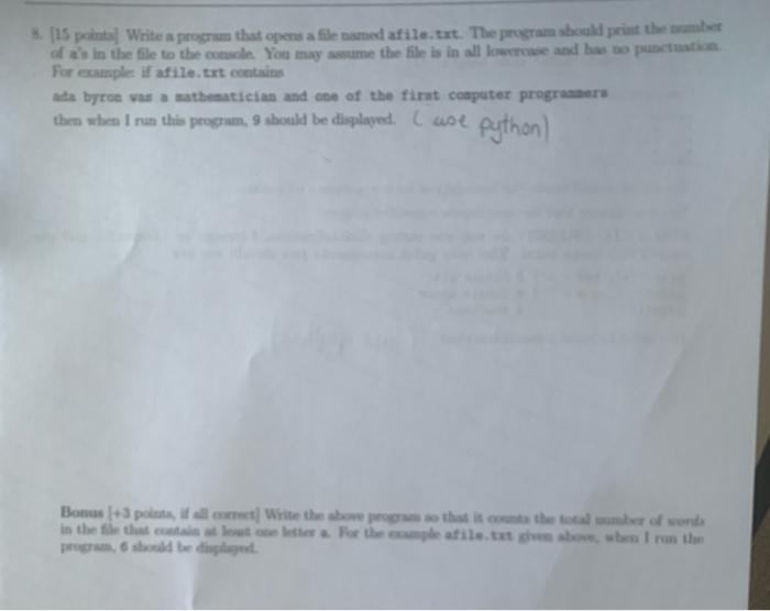Solved 8. [15 points Write a program that opens a file named | Chegg.com