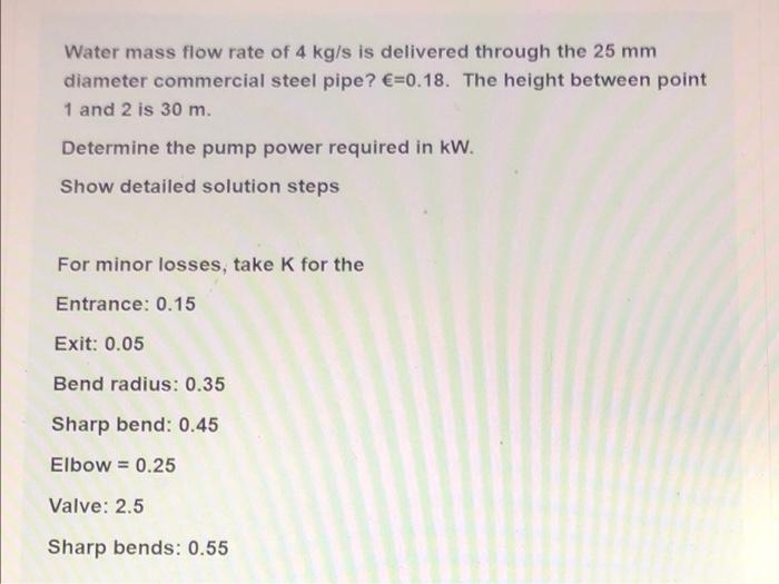 Solved Water mass flow rate of 4 kg/s is delivered through | Chegg.com