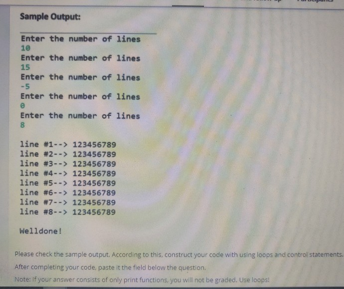 Solved Sample Output: Enter the number of lines 10 Enter the | Chegg.com