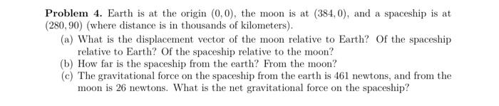 Solved Problem 4. Earth is at the origin (0,0), the moon is | Chegg.com