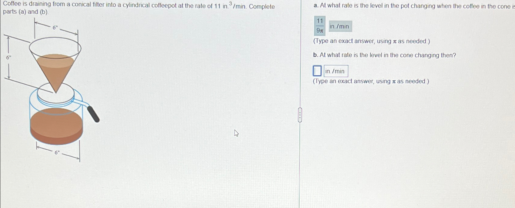 Coffee is draining from a conical filter into a