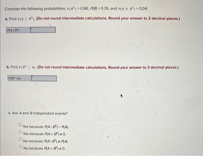 Solved Consider the following probabilities: | Chegg.com