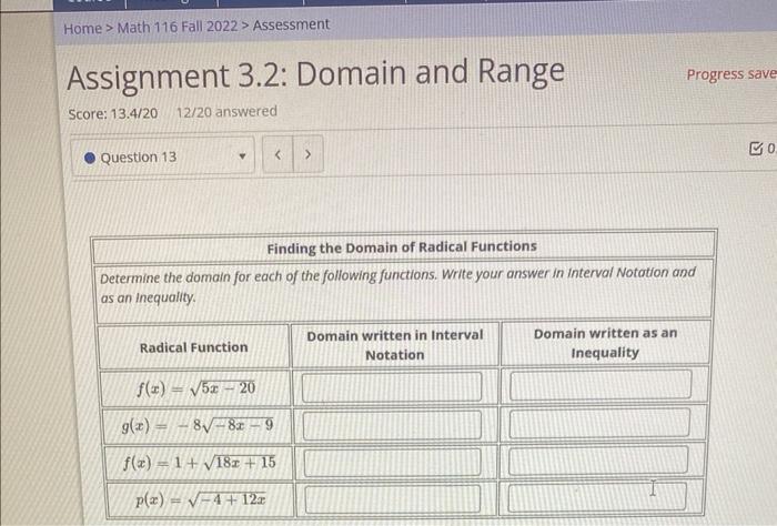Solved Home > Math 116 Fall 2022> Assessment Assignment 3.2: | Chegg.com