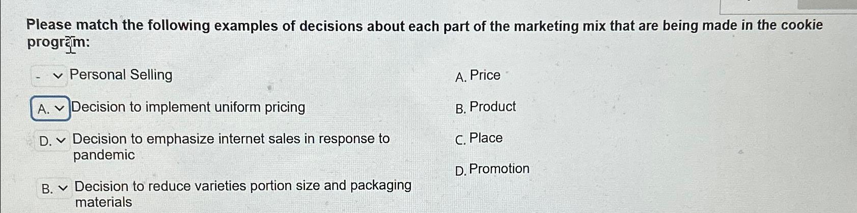 Solved Please match the following examples of decisions | Chegg.com