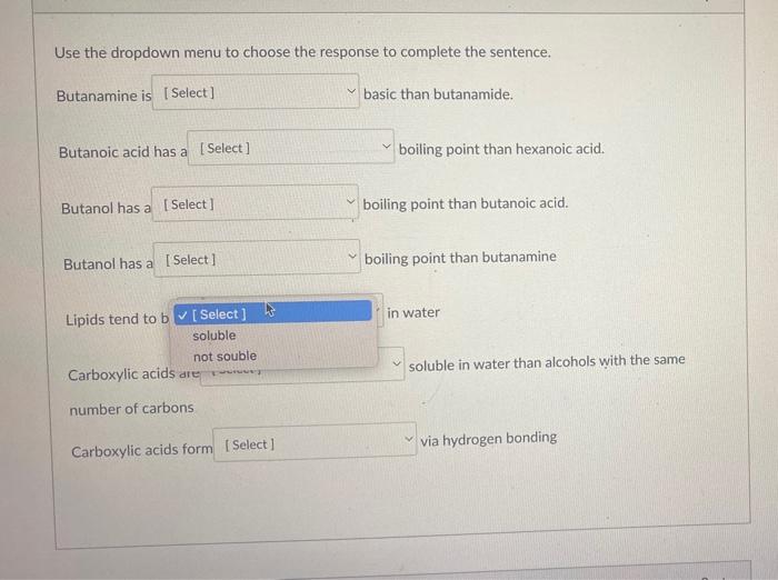 Solved Use the dropdown menu to choose the response to | Chegg.com