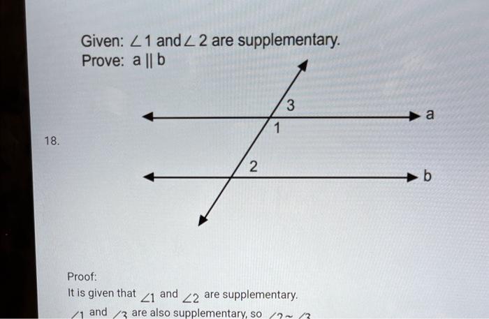 given angle 1 and angle 2 are supplementary