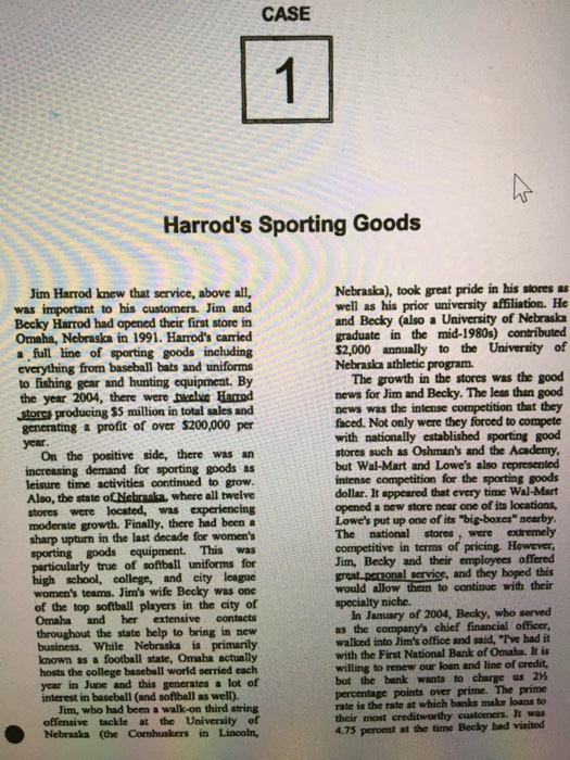Solved CASE 1 Harrod's Sporting Goods Jim Harrod Knew Tha...