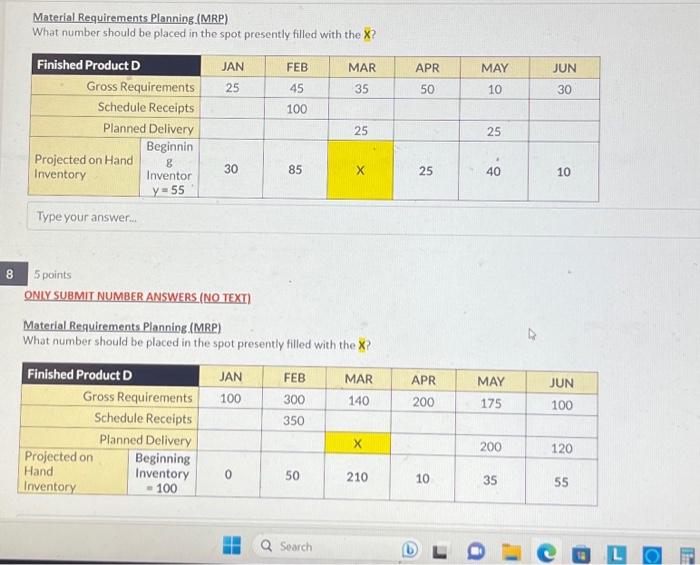 Solved Material Reguirements Planning.(MRP) What number