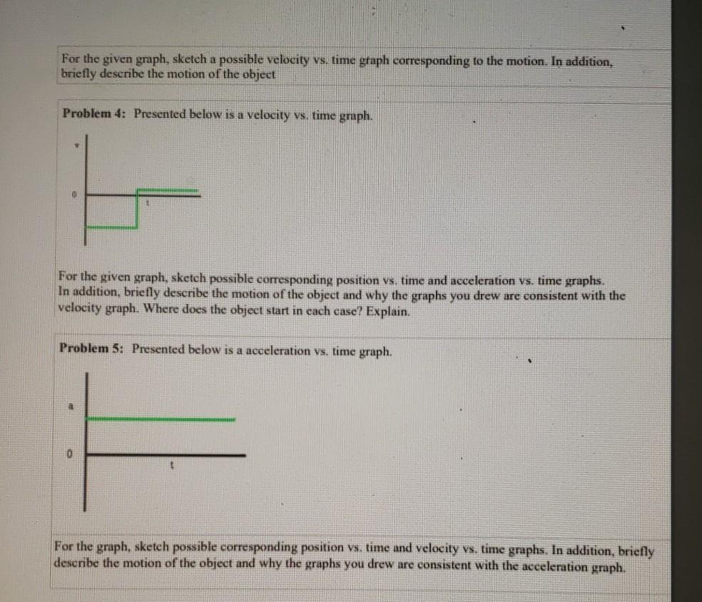 Solved For the given graph, sketch a possible velocity vs. | Chegg.com