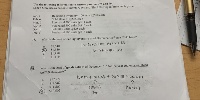 Solved Use the following information to answer questions 78 | Chegg.com