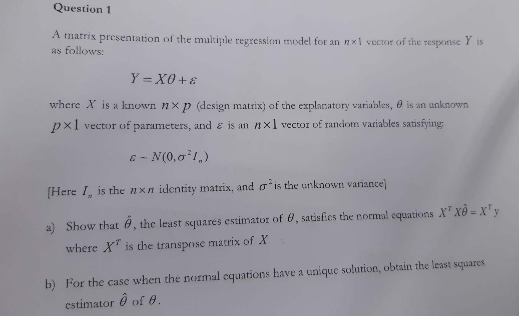 Solved Question 1 A Matrix Presentation Of The Multiple R Chegg Com