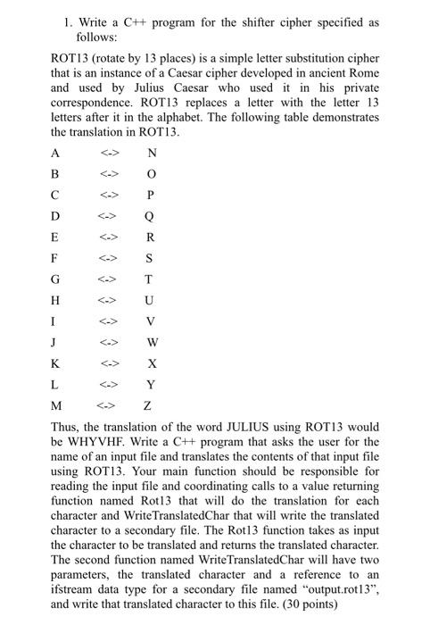 Solved 1. Write a C++ program for the shifter cipher | Chegg.com