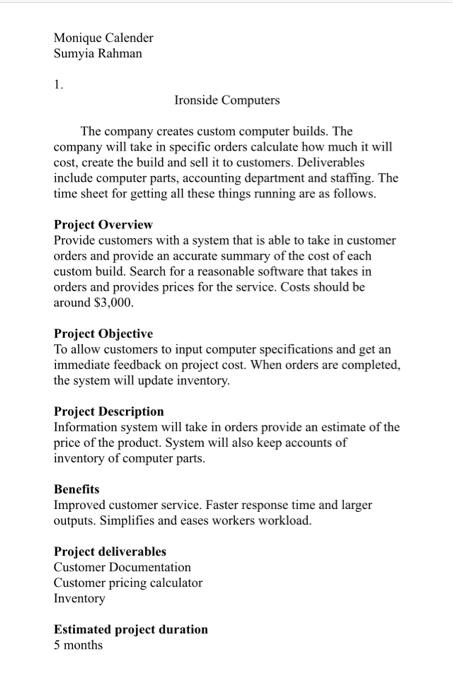 Solved Based on the attached Project Requirements, submit a | Chegg.com
