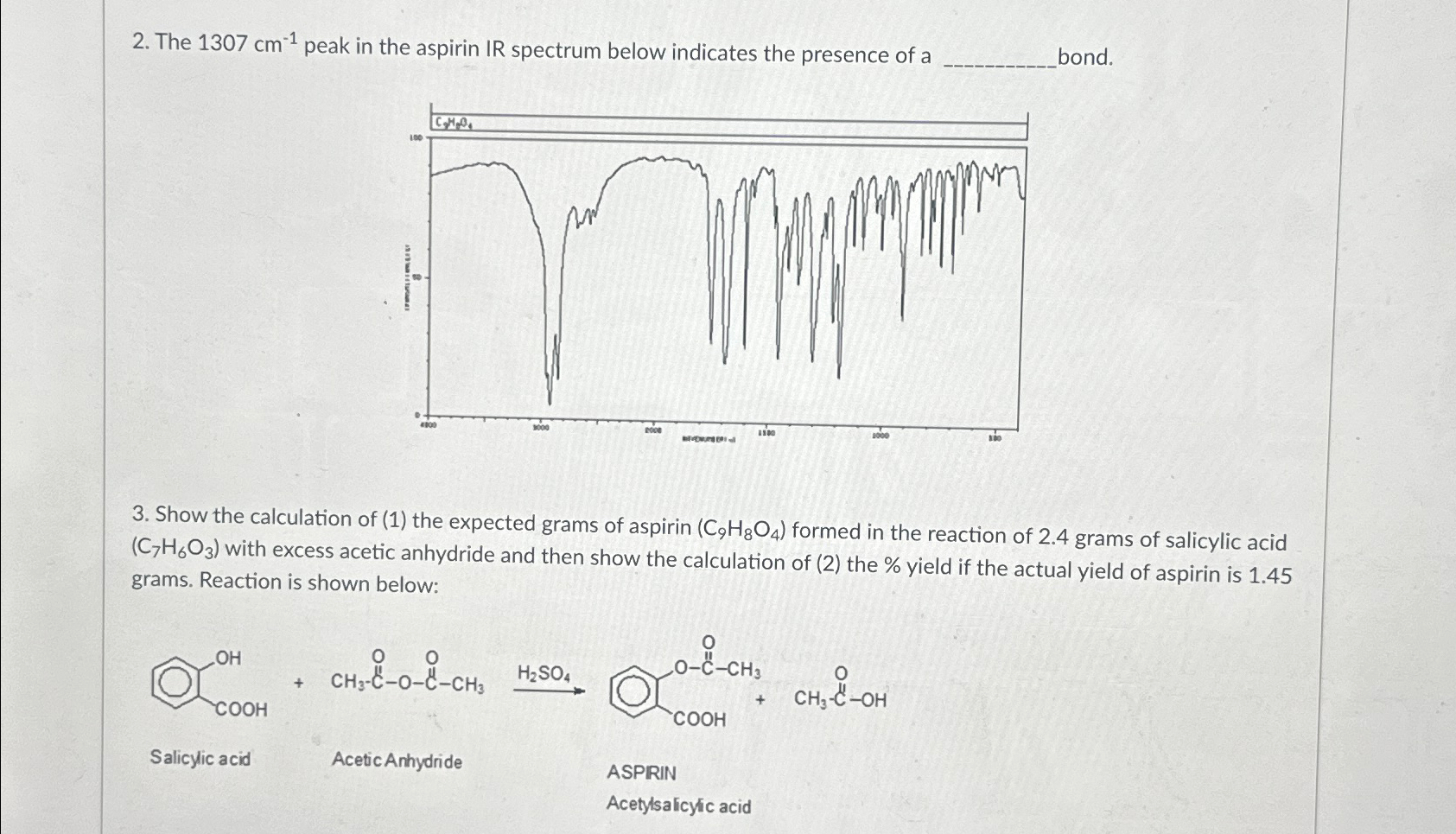 Solved The 1307cm-1 ﻿peak in the aspirin IR spectrum below | Chegg.com