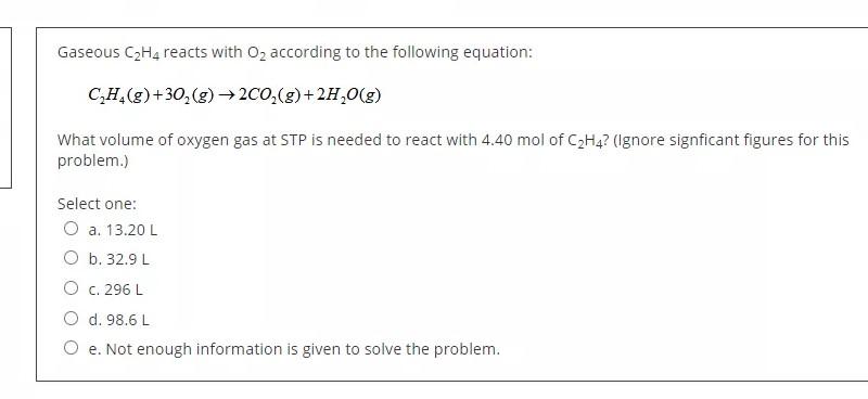 Solved Gaseous C2H4 reacts with O2 according to the Chegg