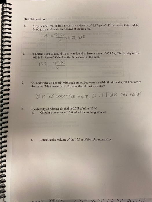 Solved Pre Lab Questions A Cylindrical Rod Of Iron Metal Chegg Com