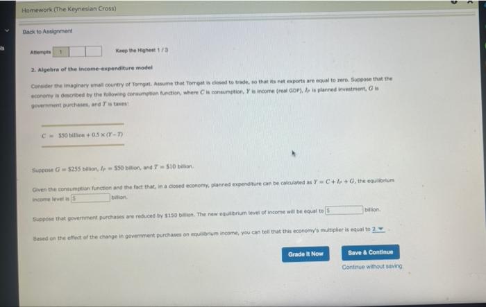 Solved 2. Algehra of the inceme-expenditure model govermmert | Chegg.com