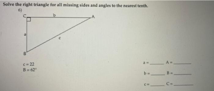 Solved Solve the right triangle for all missing sides and | Chegg.com