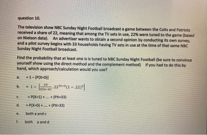 Solved The television show NBC Sunday Night Football