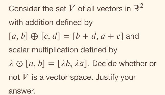 Solved Consider the set V of all vectors in R2 with addition | Chegg.com