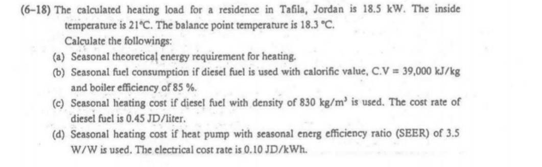 Solved (6-18) The calculated heating load for a residence in | Chegg.com