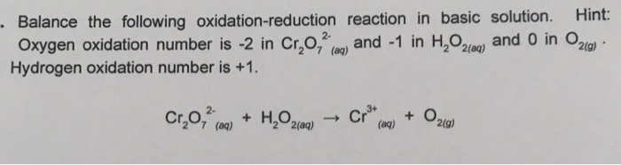 Solved • Balance the following oxidation-reduction reaction | Chegg.com