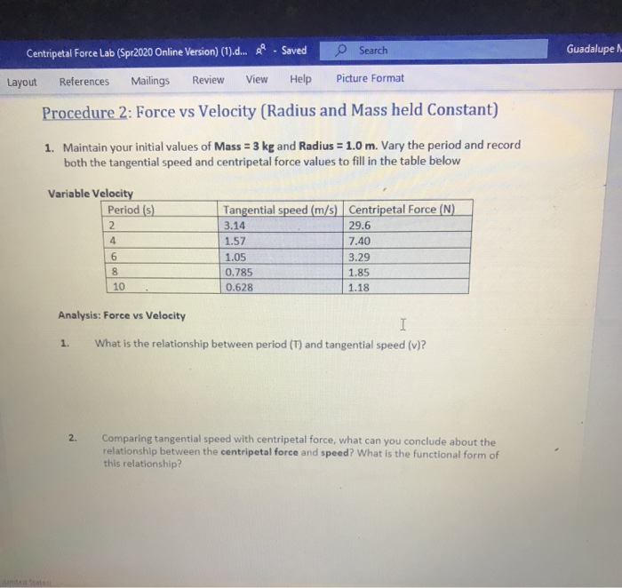 Solved Centripetal Force Lab (Spr2020 Online Version) (1).d.