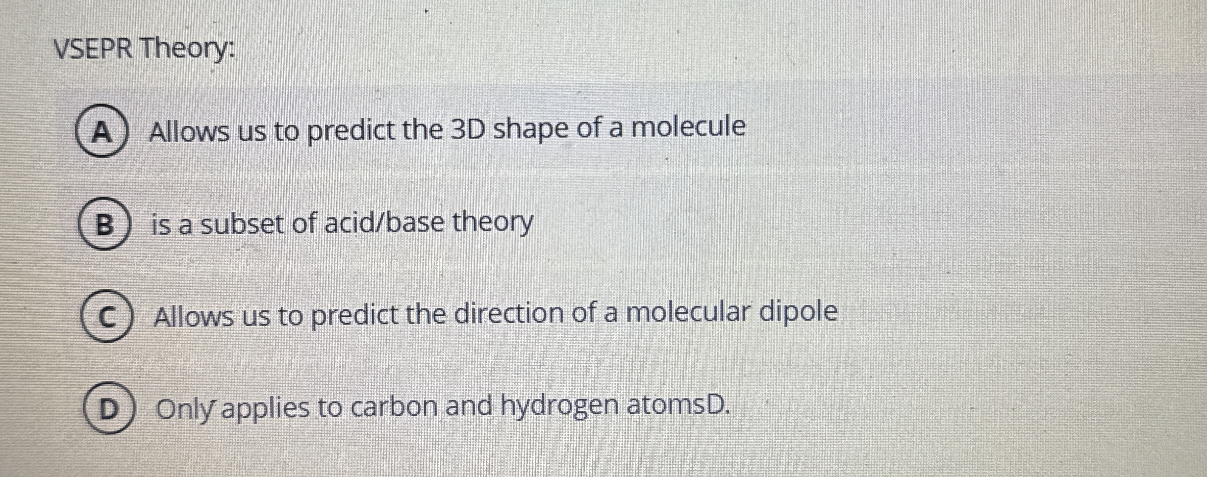 Solved VSEPR Theory:Allows us to predict the 3D shape of a | Chegg.com
