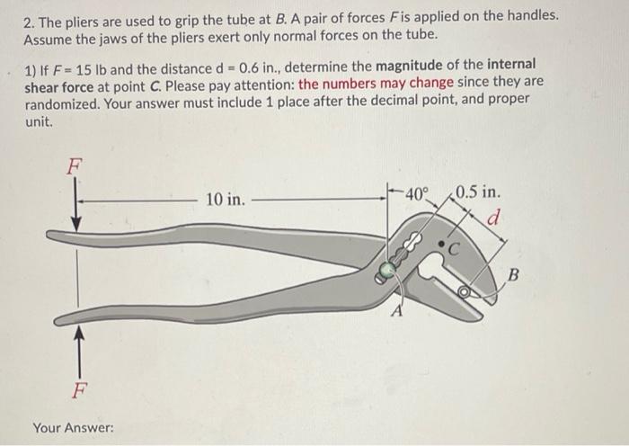Solved 2. The pliers are used to grip the tube at B. A pair | Chegg.com