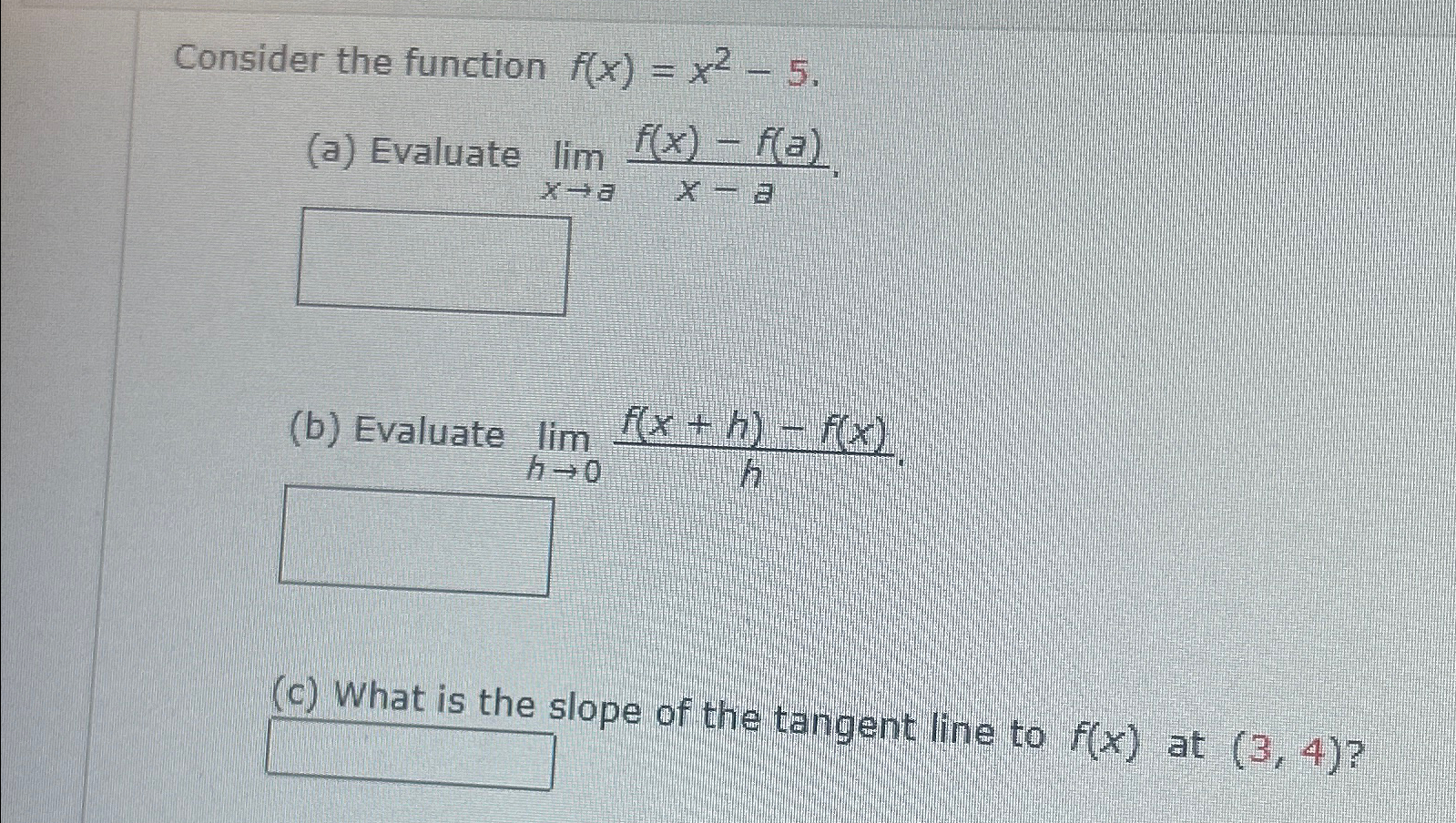 Solved Consider the function f(x)=x2-5(a) ﻿Evaluate | Chegg.com