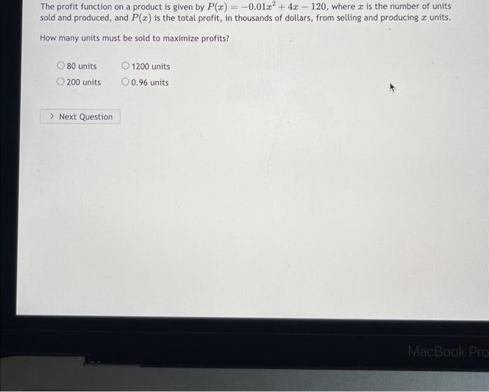 Solved The profit function on a product is given by | Chegg.com