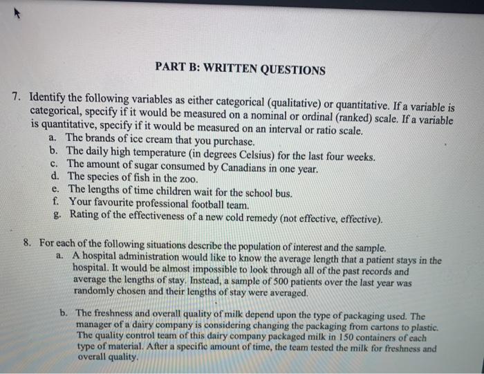 Solved PART B: WRITTEN QUESTIONS 7. Identify the following | Chegg.com
