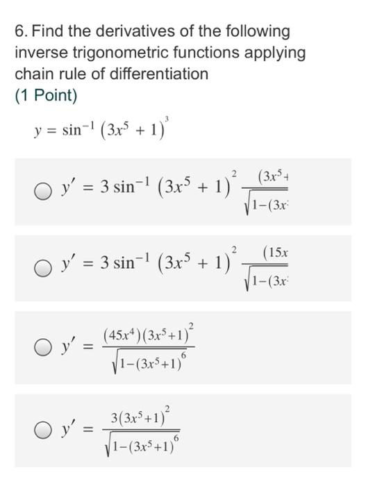 Solved 2. Find the derivatives of the following inverse | Chegg.com