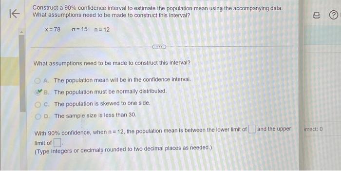 Solved Construct a 90% confidence interval to estimate the | Chegg.com